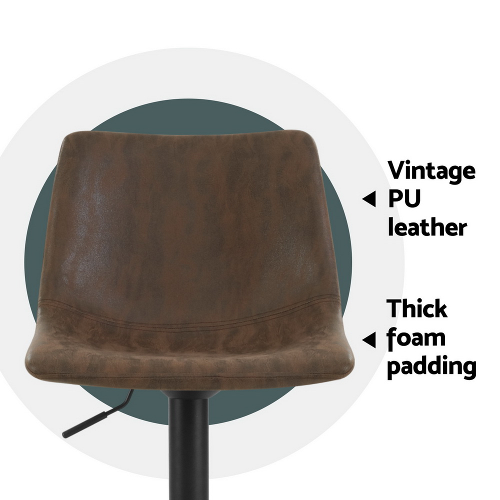 Artiss 4x Bar Stools Vintage Leather Swivel Gas Lift Brown — image 5