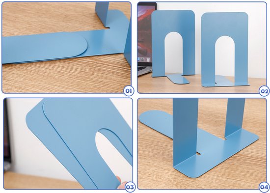 Bookends - Metal - Iron Bookshelves - To be used for supporting books and organizing your desk - 2 Pieces - 13 × 15 × 16.5 cm - Blue — image 2
