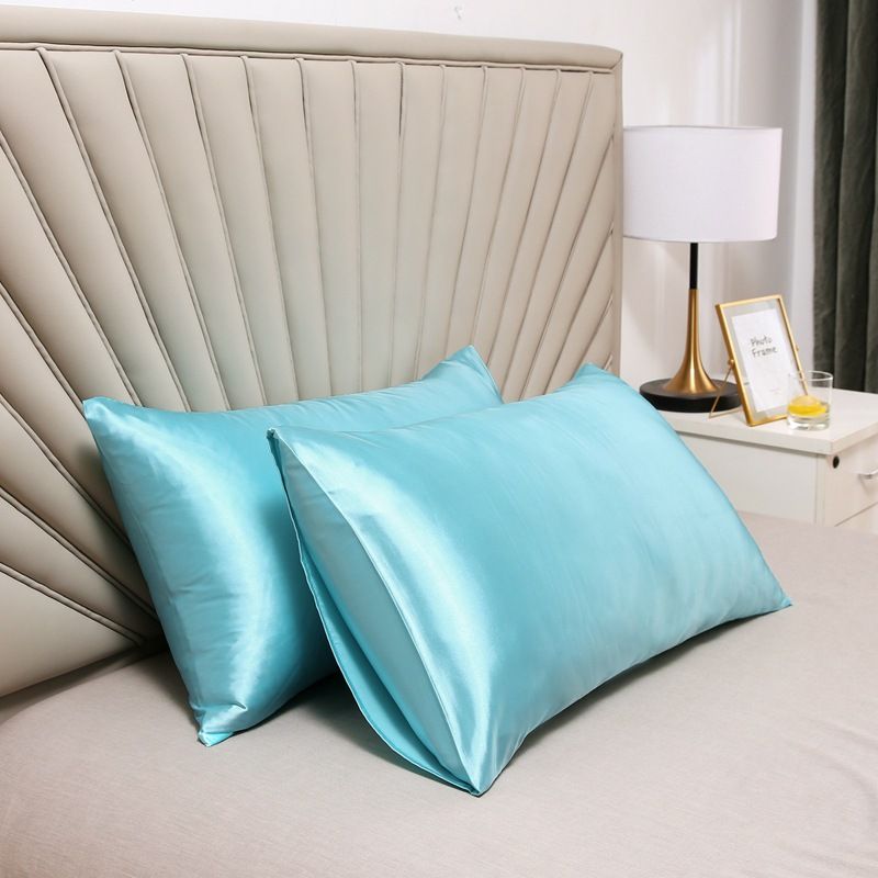Pillowcase Polyester 60 Thread Count Solid Color Aqua blue 50 × 75cm【pack of 2】