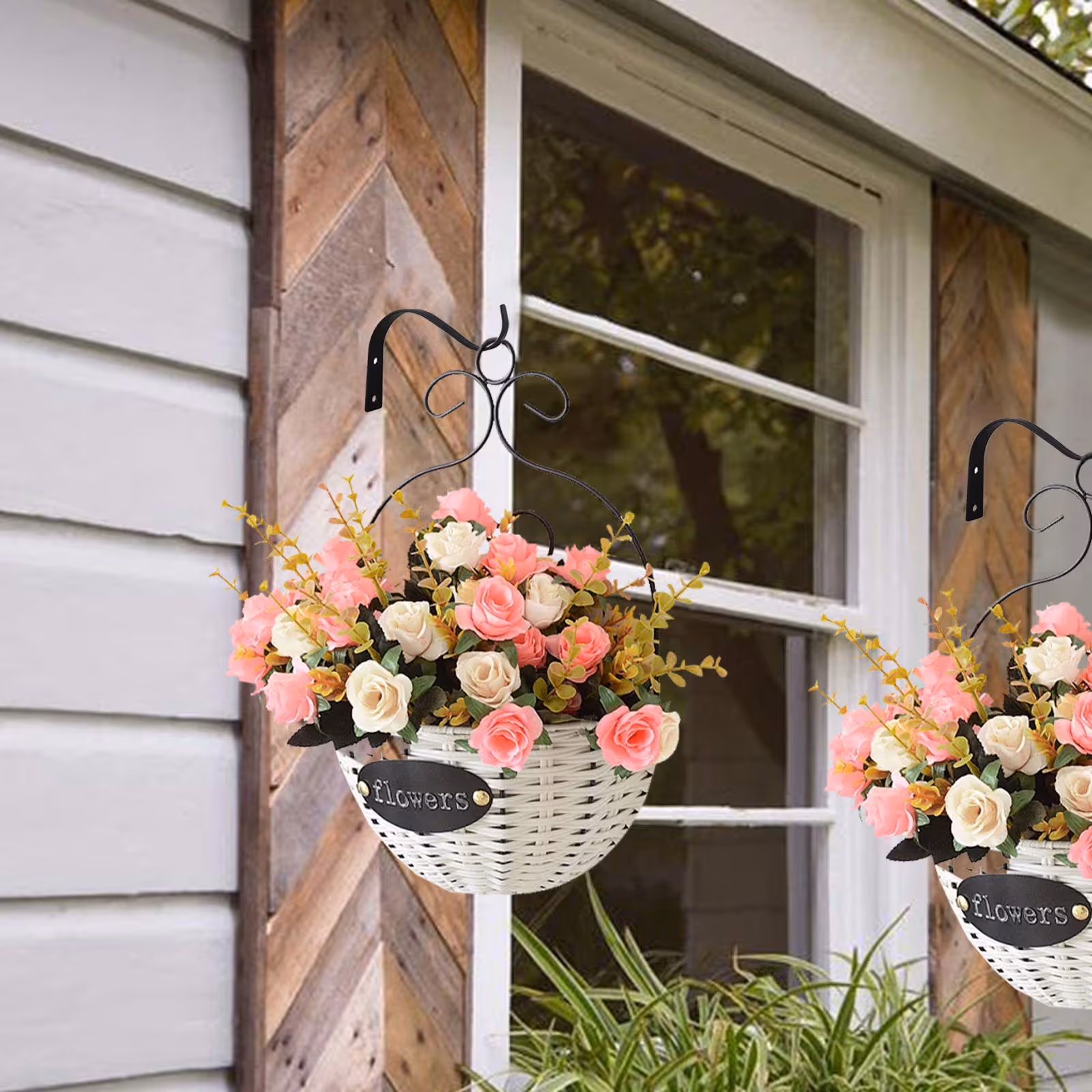 2 Pieces Outdoor Plant Hangers for Hanging Baskets, Heavy Duty Metal Plant Brackets for Hanging Plants Outside, Metal Plant Hooks, Black, 11.4 x 9 cm — image 6
