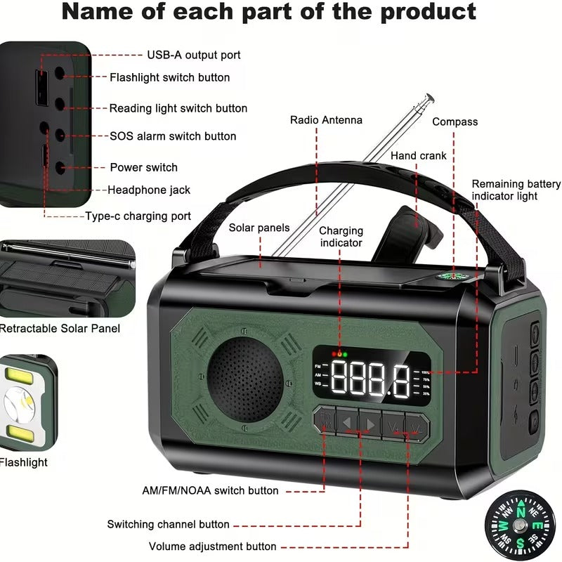12000mAh Emergency Radio Solar Hand Crank Charger — image 2
