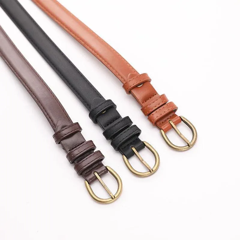 Female Women Candy Color Pu Leather Belt Dress Strap Thin Waistband Waist Belts - Black โ image 3