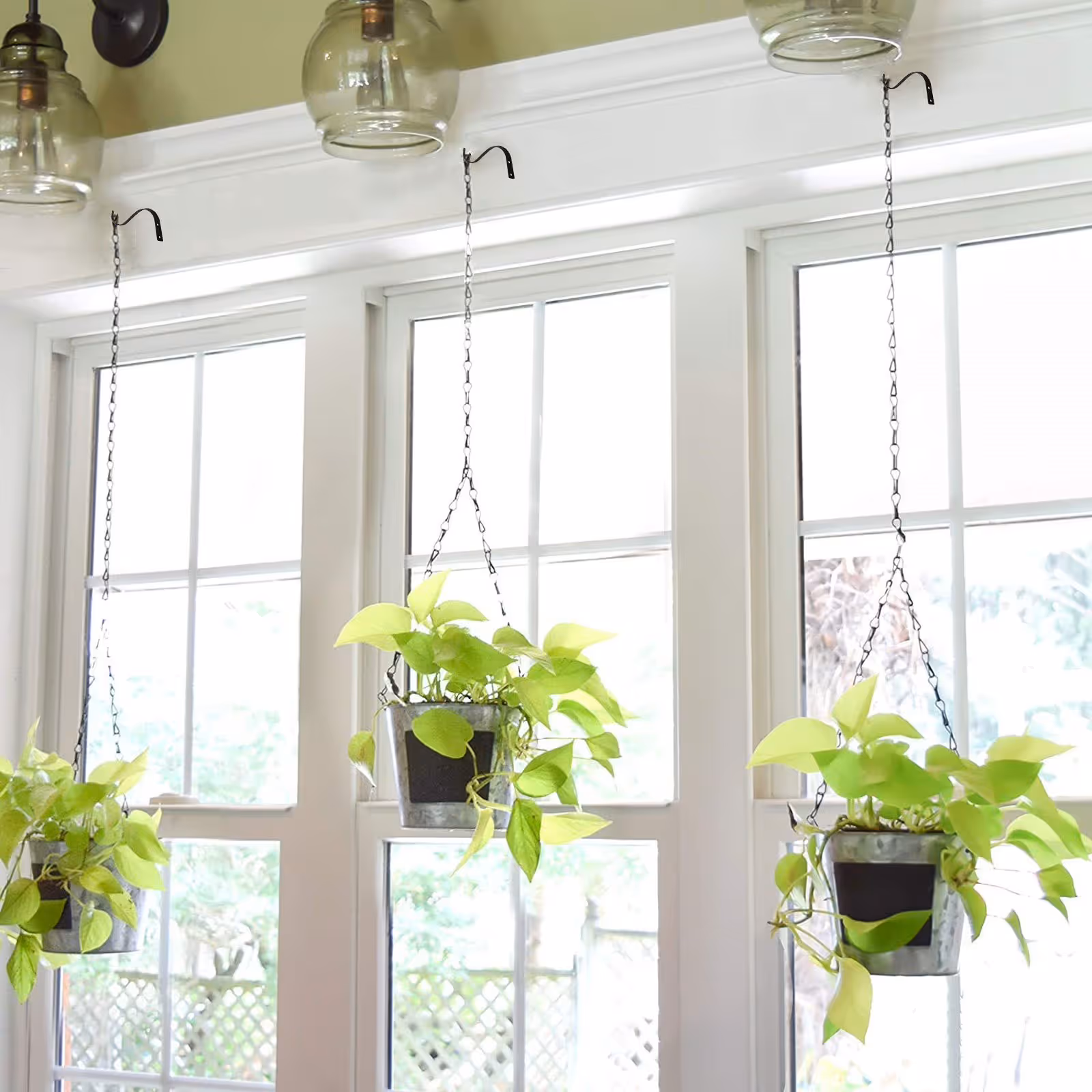 2 Pieces Outdoor Plant Hangers for Hanging Baskets, Heavy Duty Metal Plant Brackets for Hanging Plants Outside, Metal Plant Hooks, Black, 11.4 x 9 cm — image 5