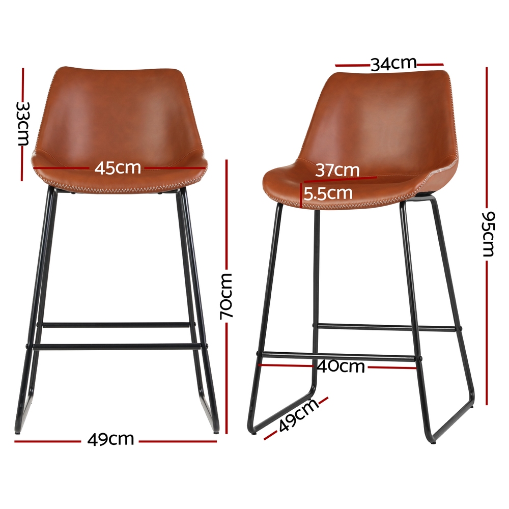 Artiss 4x Bar Stools Leather Padded Metal Legs Brown — image 2