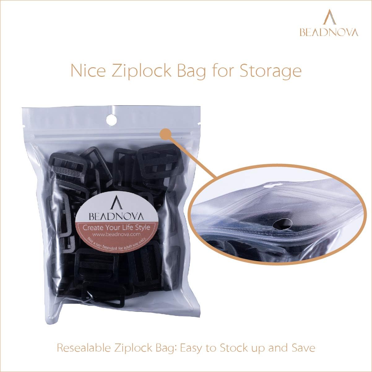Triglide Slide Buckle 1 Inch Plastic Slide Buckle Webbing Slider for Belt Backpack Bag DIY (50 Piece, Black) — image 5