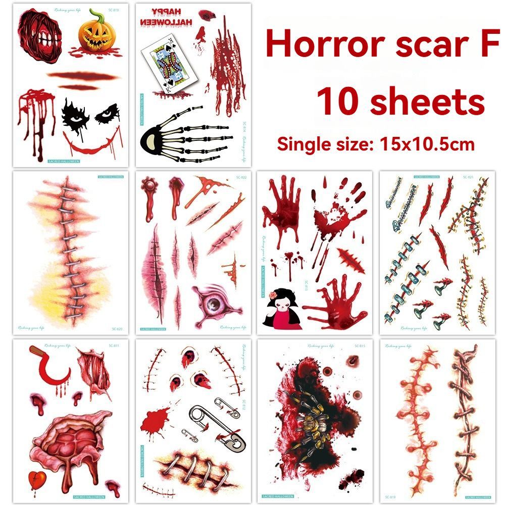 Halloween Tattoos 3D Temporary Tattoos Fake Wound Stickers Blood Wounds - Red - Size scarG-10pcs โ image 5
