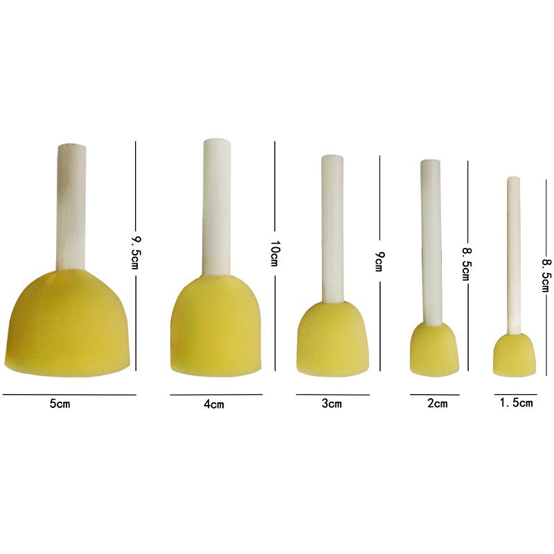 5Pcs Round Stencil Sponge Wooden Handle Foam Sponge Paint Brush Furniture Art Crafts Painting Tool Supplies — image 2