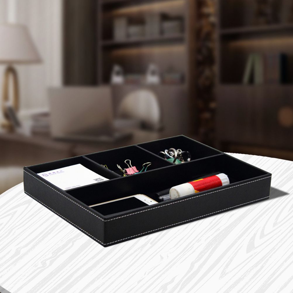 4 Compartments Leatherette Valet Tray Desk Dresser Top Organizer Box for Wallets Coins Keys and Jewelry โ image 6