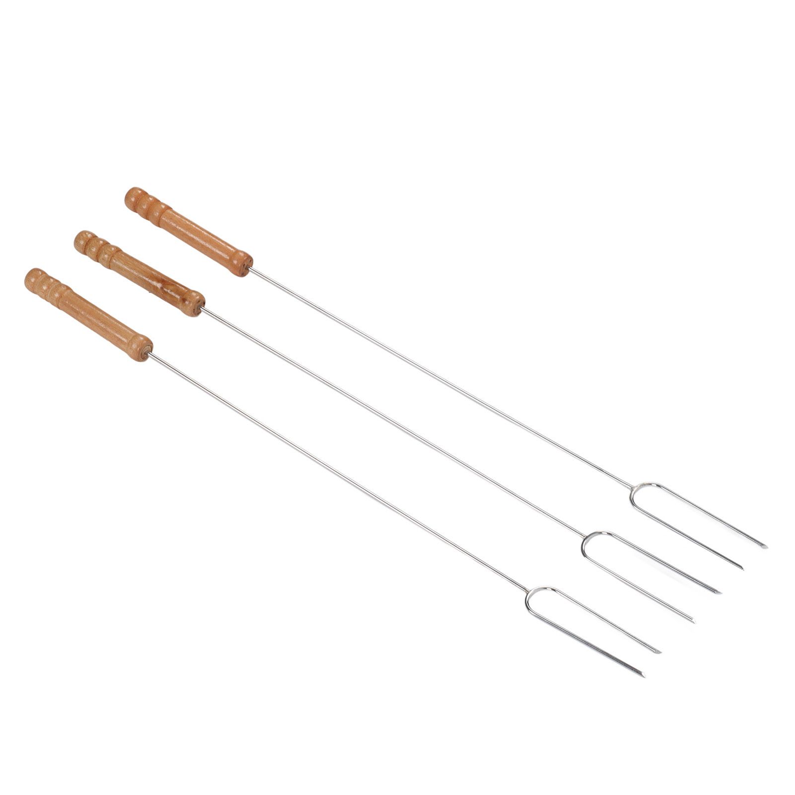 3Pcs Barbecue Forks Multifunctional Stainless Steel Roasting Stick with Beech Wood Handle for Outdoor BBQ Camping 47.2cm — image 5