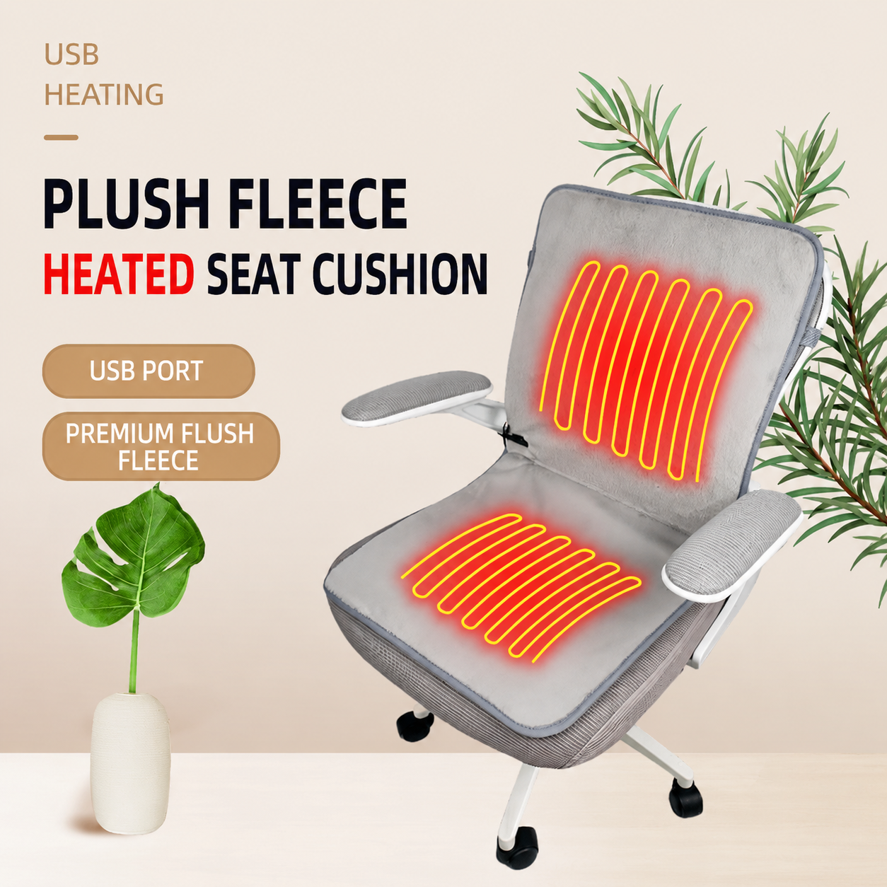 USB-Powered Faux Rabbit Fur Heating Pad for Office, Car, and Outdoor Use β Soft, Portable, and Adjustable Temperature with Timer (White) β image 3