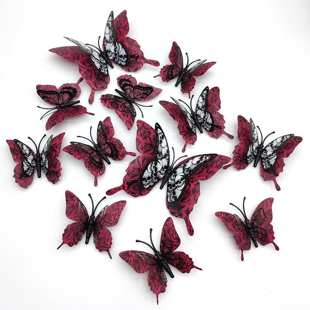 Halloween 3D Skeleton Butterfly Wall Stickers Living Room Decorations Indoor Bedroom Window Decor (12 pcs Red) โ image 2