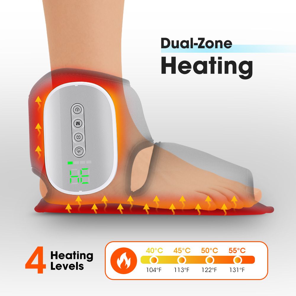 Air Compression Heated Foot Massager, Sole & Ankle Dual Zone Kneading with 4 Intensities, 4 Temp and 3 Airbag Massage Modes - Cordless USB Rechargeable and — image 4