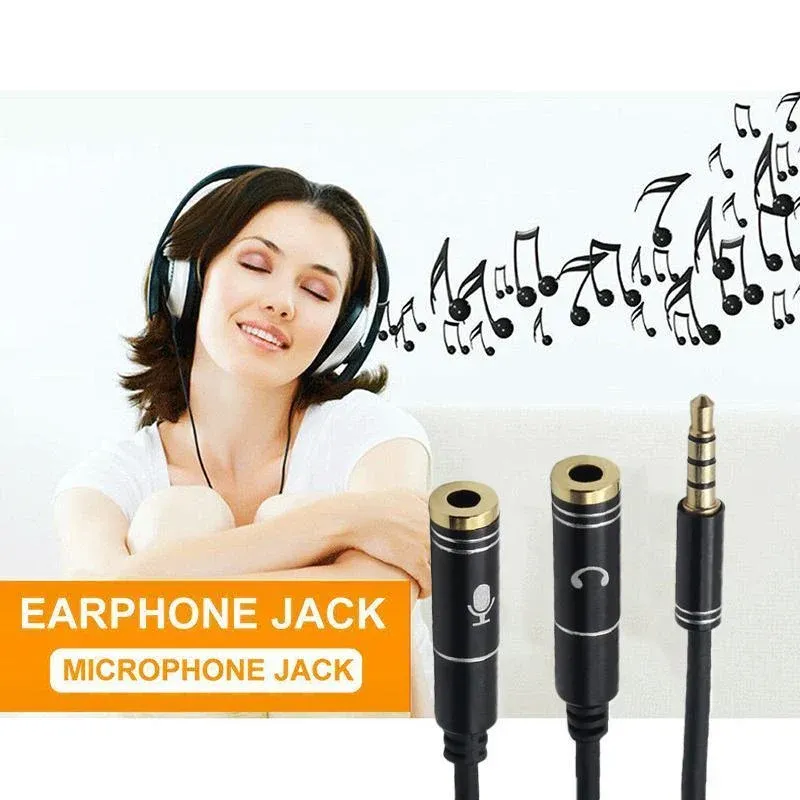 3.5mm AUX Cable Mic Audio Splitter Extension Headphone Adapter Male to Female - 2 Male to 1 Female Jack — image 5