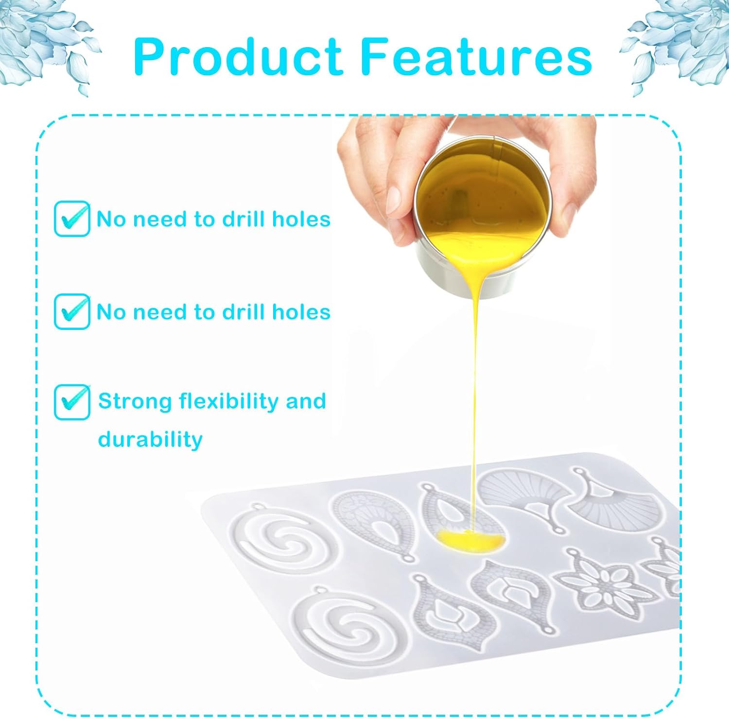 Leaf Resin Jewelry Molds,Silicone Epoxy Resin Earring Molds with Hole Water Droplets Keychain with Key Buckle Accessories Pendant Molds for Women Gift DIY โ image 3