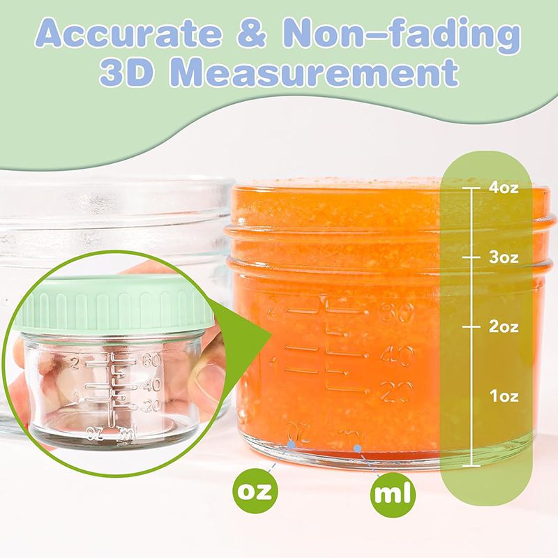 Beige lid 4oz Glass Storage Jars with Leakproof Lids and Measurement Marks - BPA Free, Microwave and Dishwasher Safe, Sauce, and Port — image 4