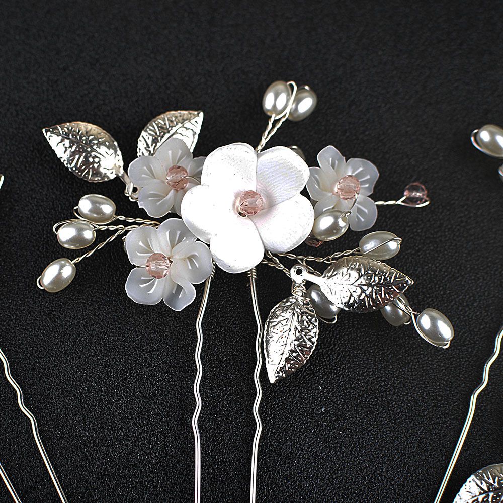 5Pcs Peal Flower Hair Pins Pearl Bridal Hair Pins Silver Wedding Hair Piece Wedding Hair Accessories Hair Flowers for Women Girls — image 5