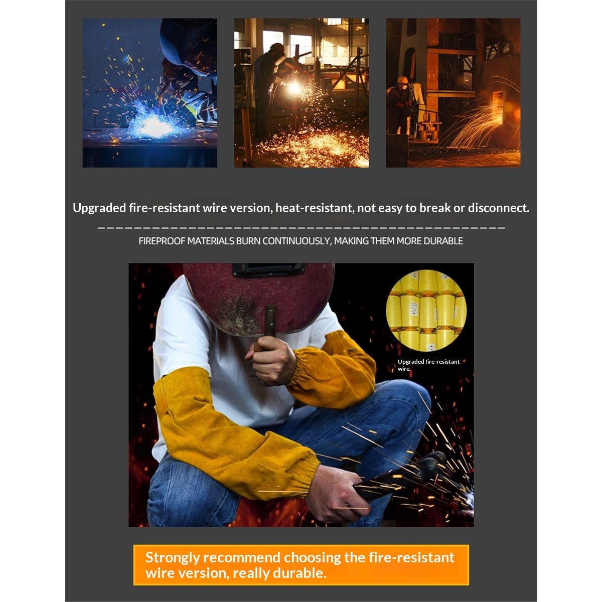 Leather Welding Work Sleeves for Men&Women - Heat&Flame Resistant Arm Protection with Stitching and Cotton Lining — image 3