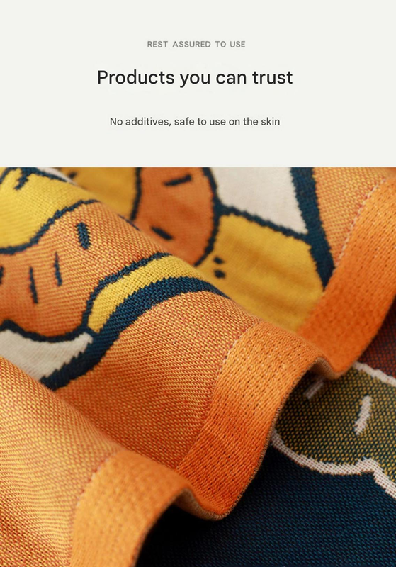 Premium Cartoon Animal Print Gauze Bath Towel - 70x140cm, Soft, Absorbent(Japanese Fan Leaf Green 70*140) โ image 3