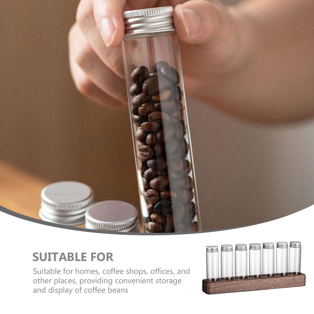 Worgeous Coffee Bean Tube Dispenser with Wood Rack for Home Use Clear Glass Bottles and Sealed Storage 7 Tubes โ image 6