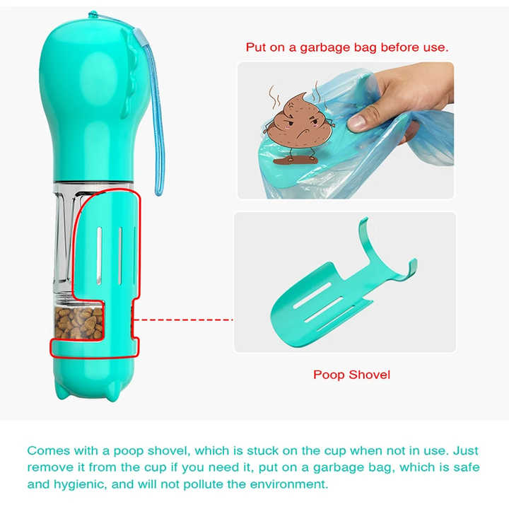 Green 500ml Portable Pet Water Bottle | Multifunctional Travel Pet Feeder | Outdoor Dog Drinking Bottle with Waste Shovel — image 5