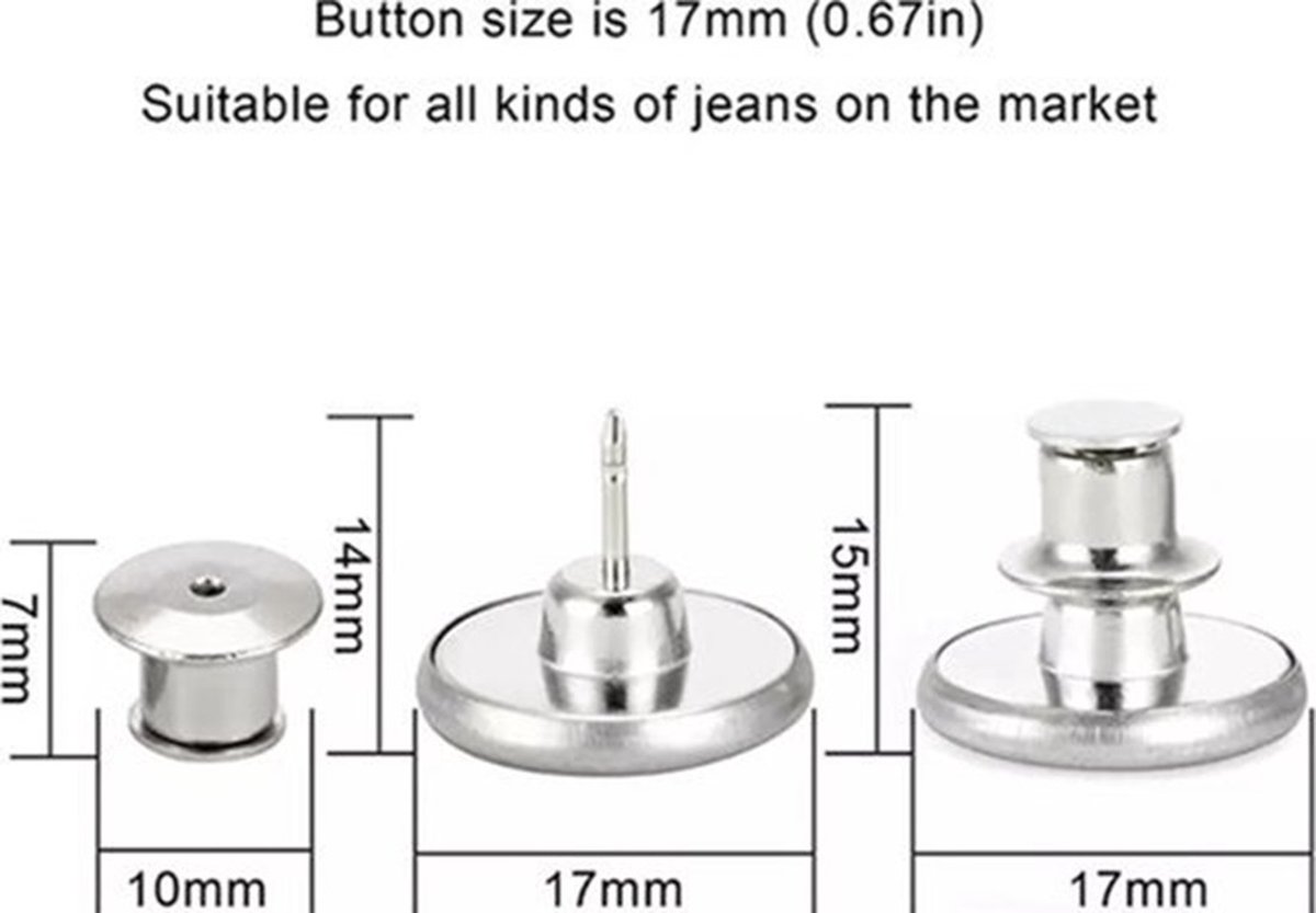 4x Jeans Buttons With Snap | Universal Jeans Button Pins | Jeans Buttons | Replace Buttons | Jeans Button | Silver — image 3