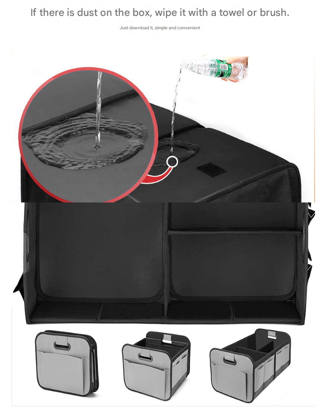 Grey and Black Heavy Duty Collapsible Car Boot Organiser - Large 65L Waterproof Trunk Storage Box with Compartments for SUV & Car โ image 4
