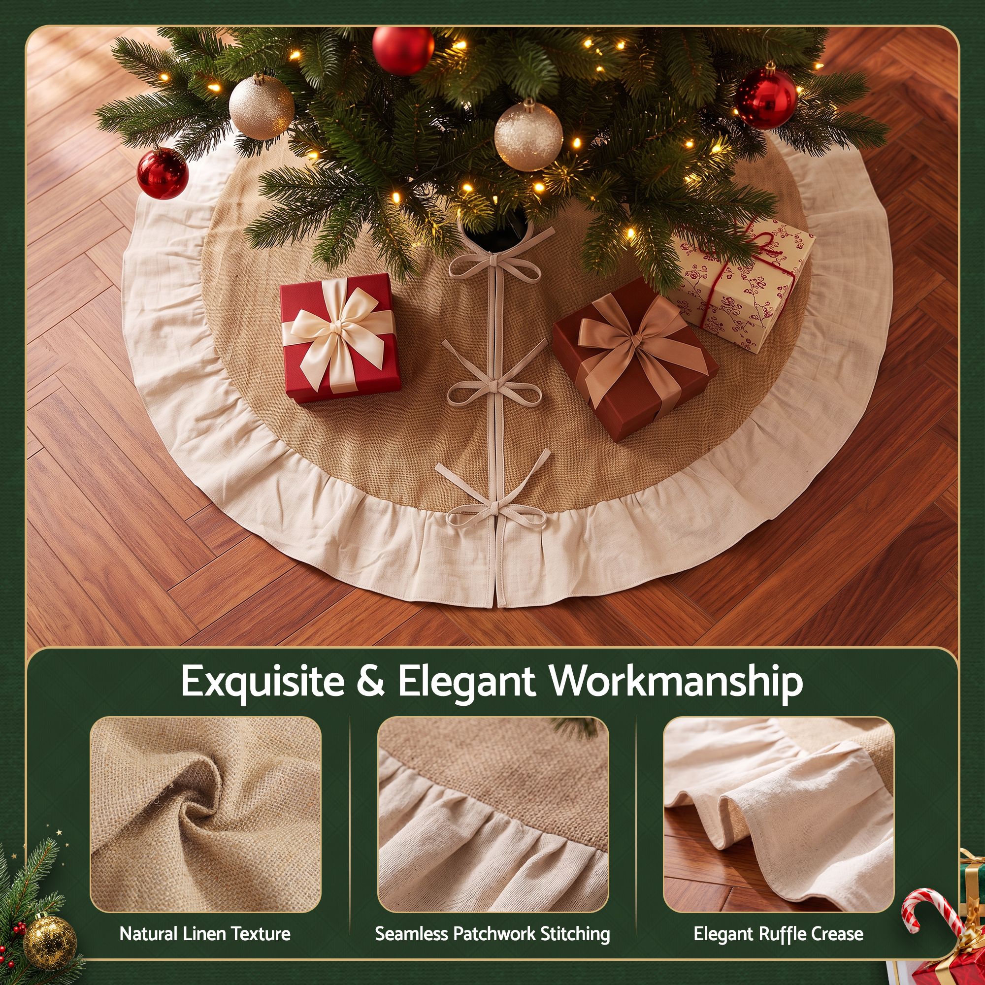 Jingle Jollys 120cm Christmas Tree Skirt Linen Christmas Tree Mat Decor โ image 4