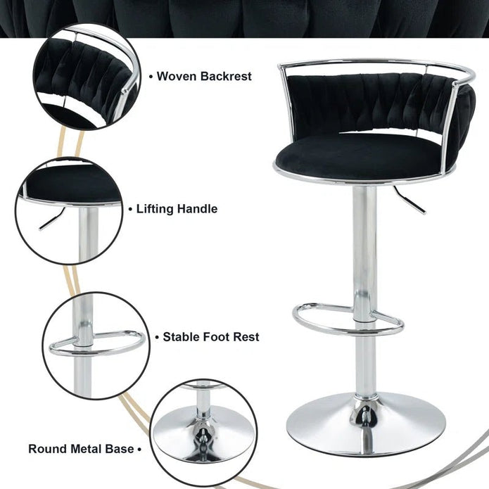 SERENITà Silver Swivel Upholstered Velvet Adjustable Height Counter Stool with Metal Frame Black (Set of 2) — image 5