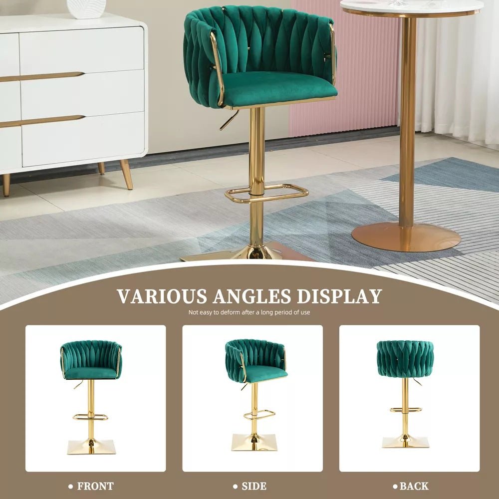 SERENITà Modern Velvet Breakfast Bar Stools Swivel Barstools Adjustable Counter Stools with Backrest Set of 2 Emarald Green — image 2