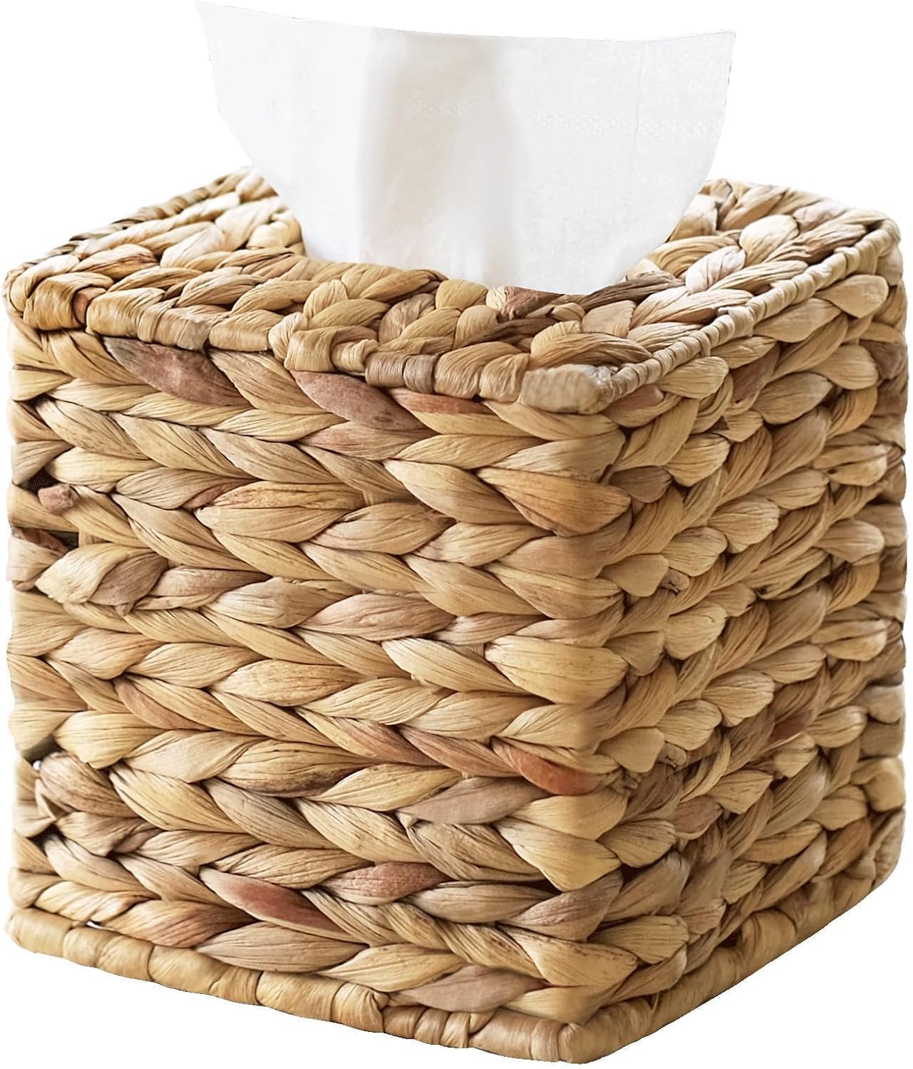 Tissue Box Cover, Square Wicker Tissue Box Holder Facial Tissues Boxes, Hand Woven Napkin Box Tissue Holder for Bathroom Bedroom Office Table Desk Night Stand