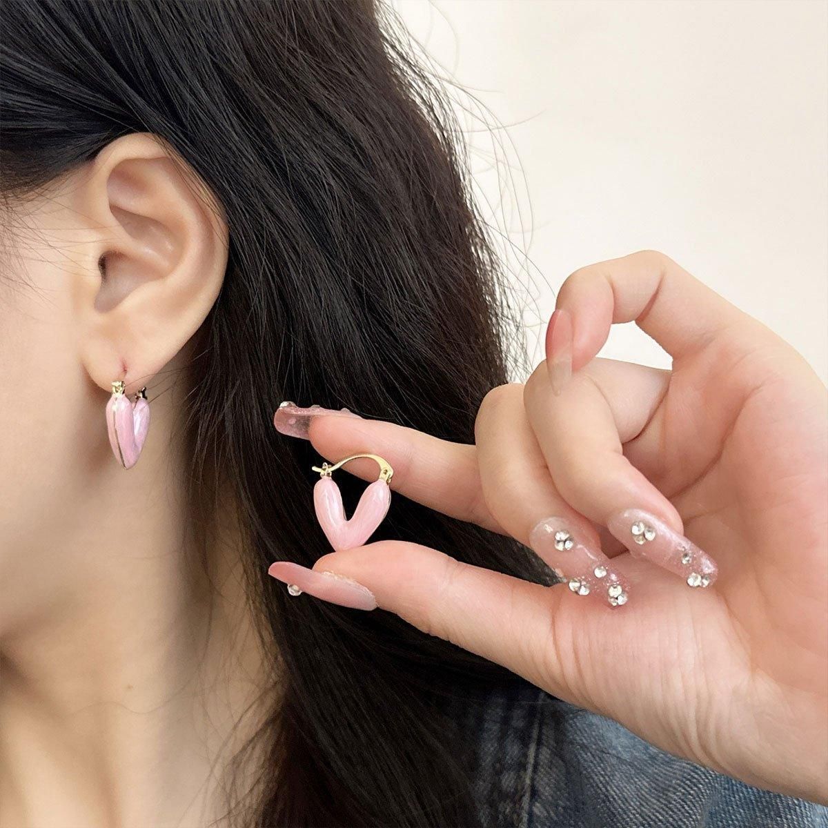 Romantic Pink Dripping Heart Dangle Earrings Women Girls Fashion Jewelry โ image 4