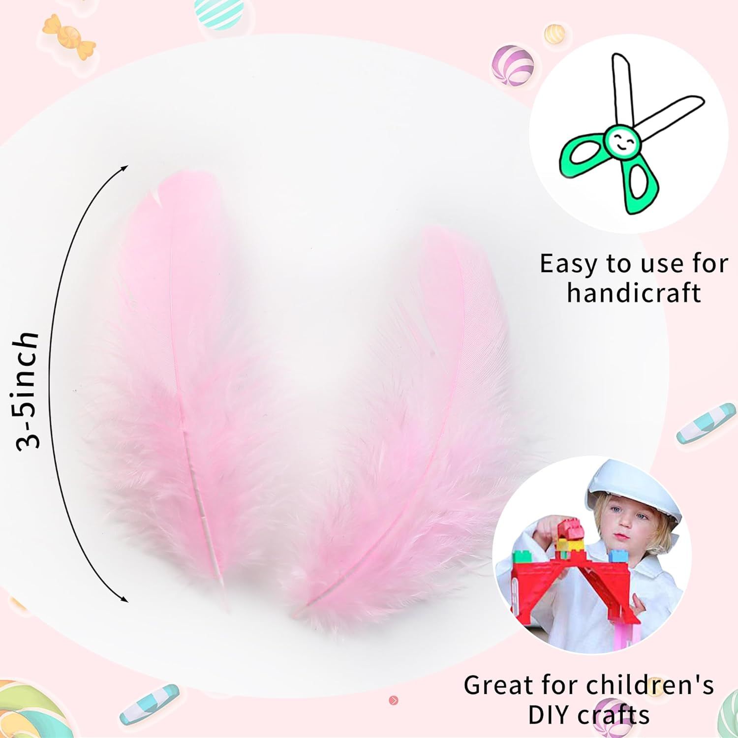 Pink Feathers for Crafts - 300pcs Craft Feathers Bulk for Wedding Home Party, Dream Catcher Supplies and DIY Crafts(LightPink) — image 2