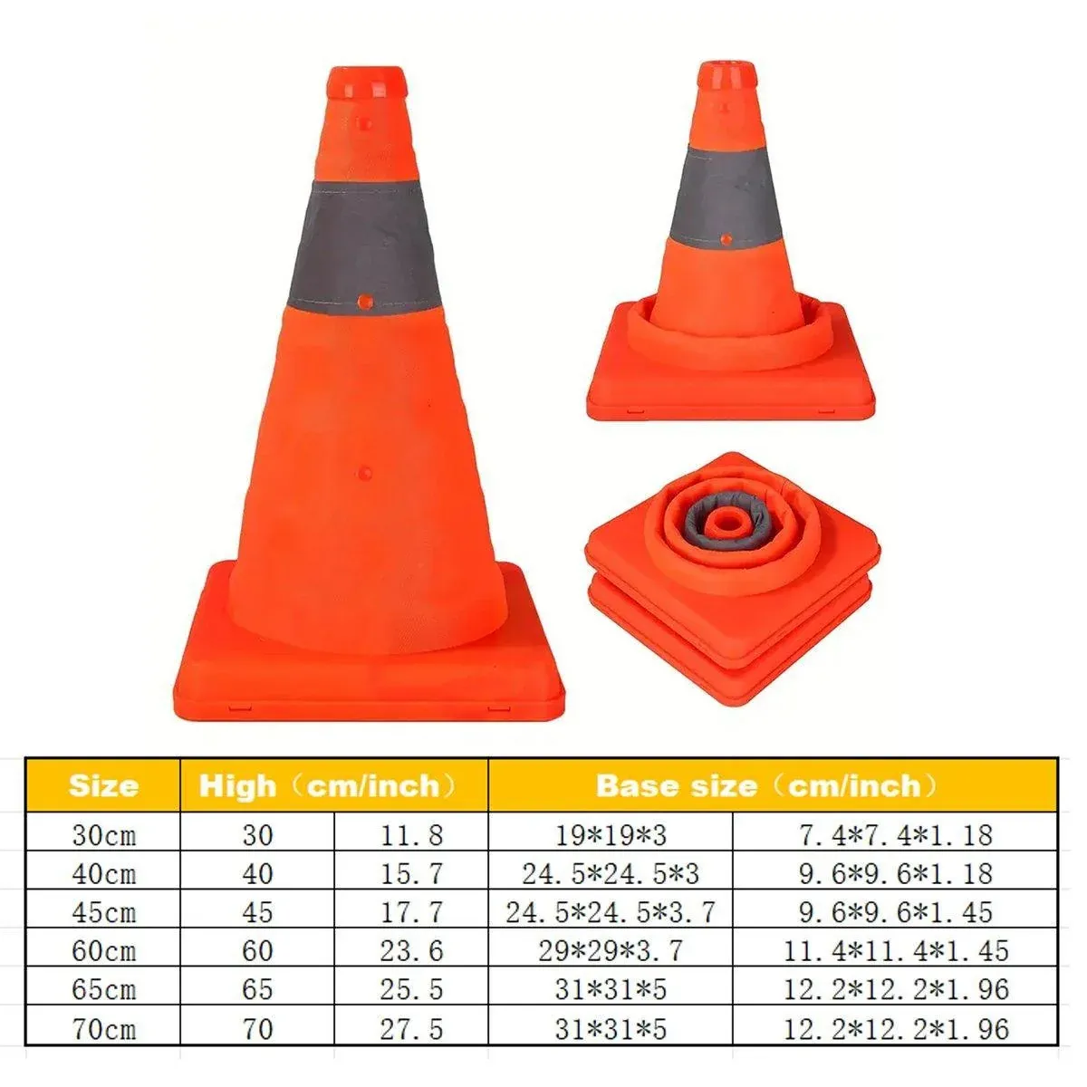 Folding Road Warning Reflective Barrier Cone Emergency Traffic Expansion Safety - 60cm โ image 4