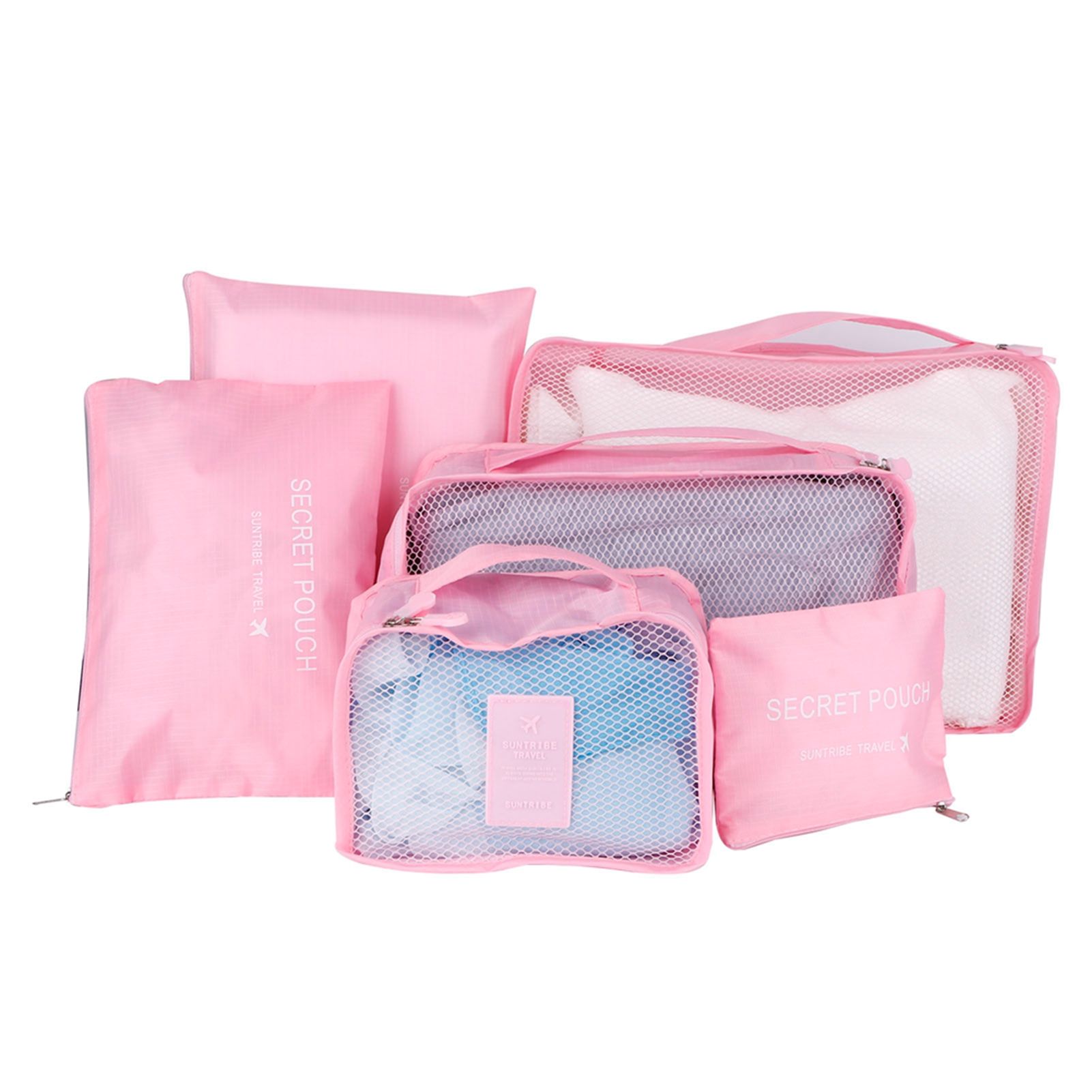 6Pcs/Set Storage Bag Clothing Sorting Bag Luggage Suitcase Packing Organizer for TravellingPink — image 2