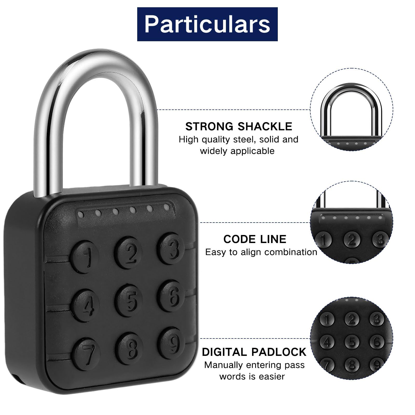Combination Lock, 6 Digit Password Locker Lock Aluminum Alloy Code Digital Padlock, Button Safe Padlock Security Padlock(Black) โ image 4