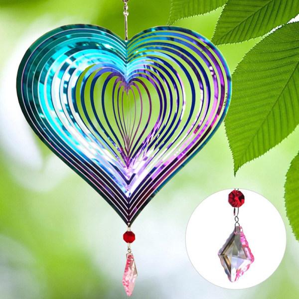 Metal wind chime, hanging garden decoration, stainless steel, heart pattern, spin with 360° rotating hook, 37x20 cm — image 2