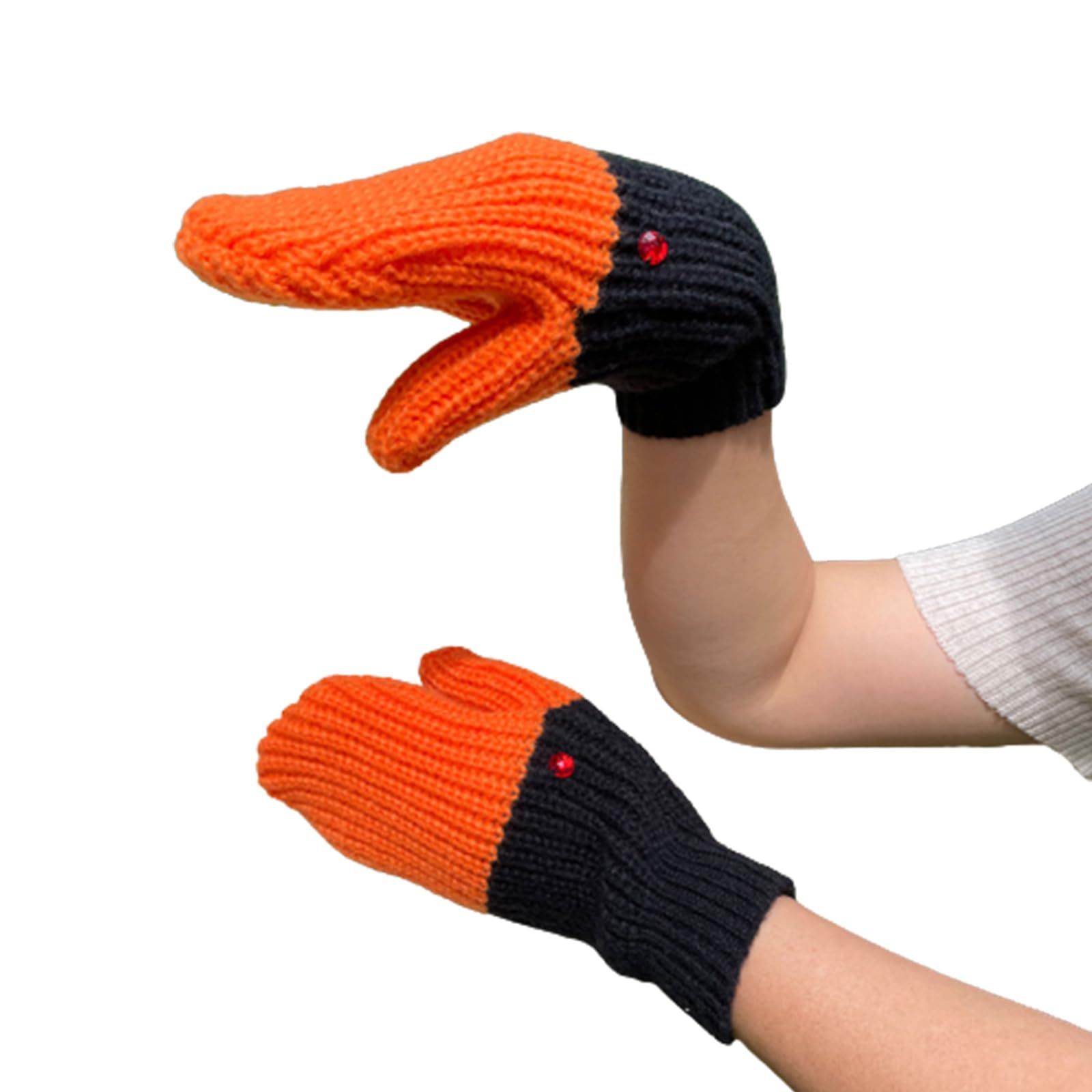 Knit Cartoon For Men And Women Winter Gloves Warm Riding Gloves Work Gloves thread with fingertips(black)