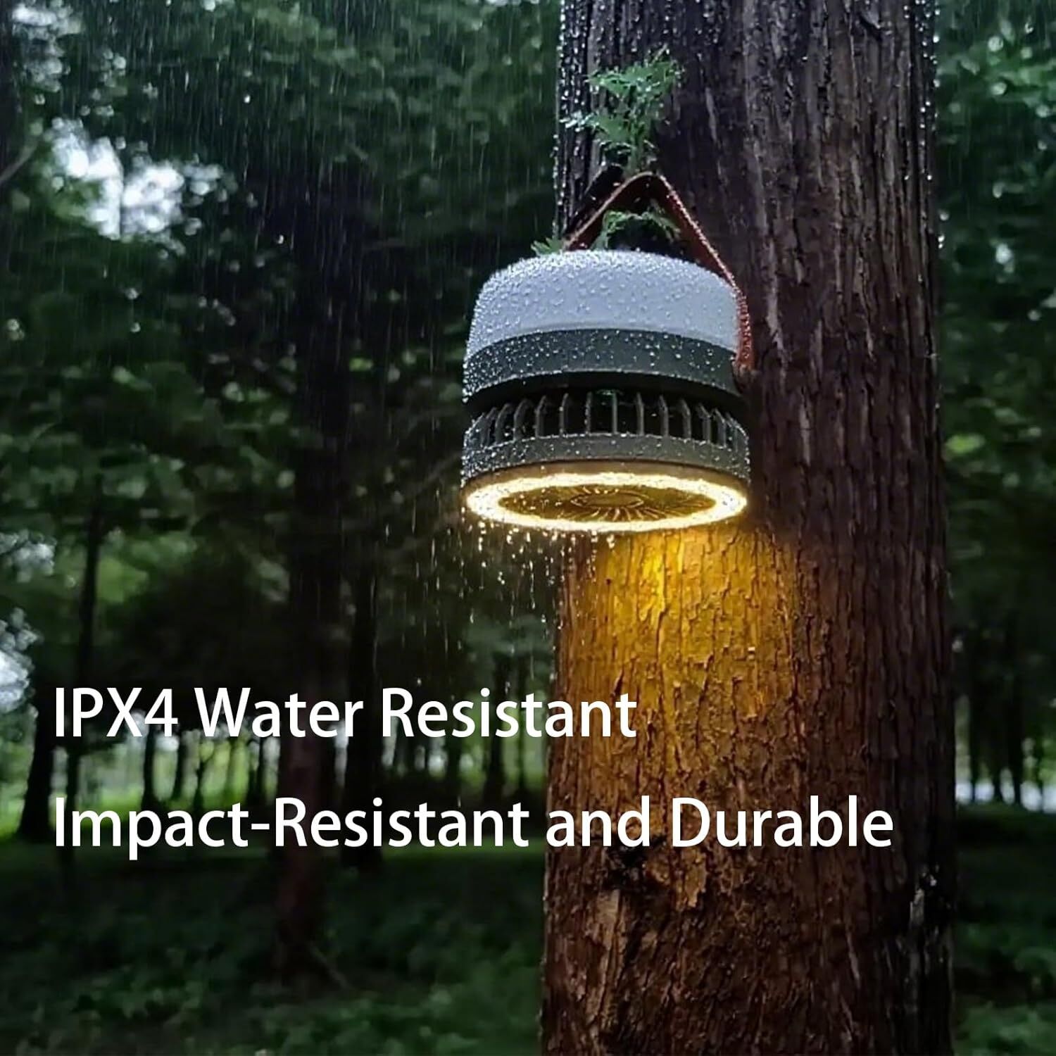 Camping Light with Fan, Portable Hanging Lamp for Tent, IPX4 Waterproof, 4 Mode Light Camping Lantern and 3 -Speed Quiet Fan,USB & Auxiliary Solar Charging，for — image 4