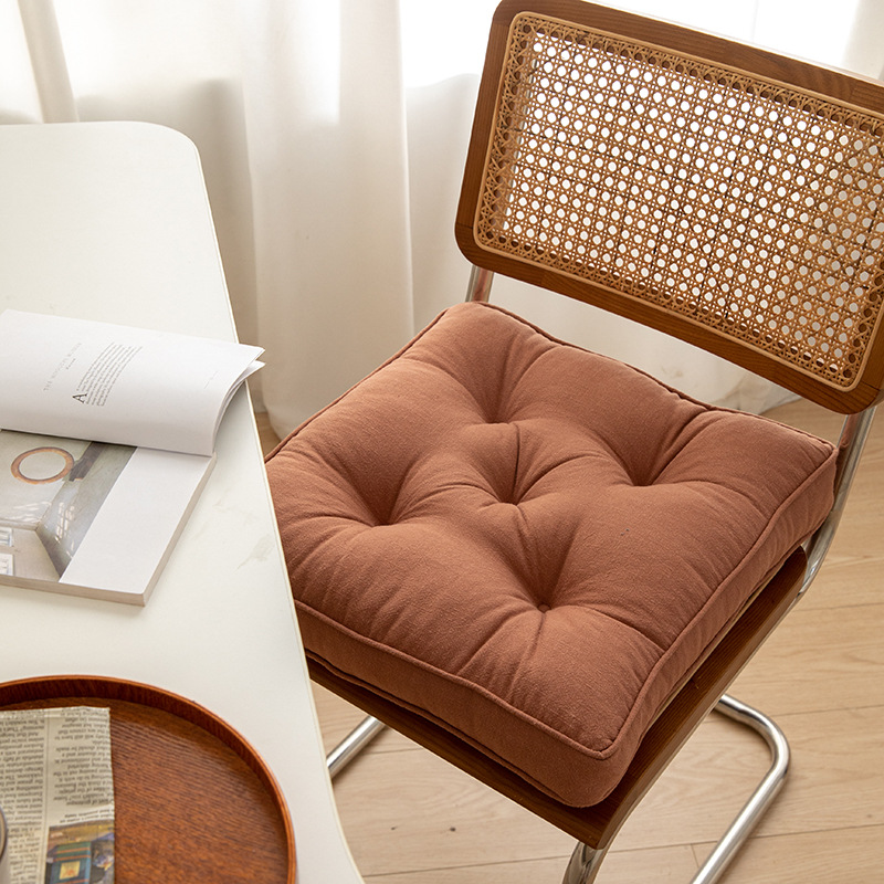 Orange Soft And Thick Seat Cushion - Cotton Linen Blend Chair Pad with Ties - 43 × 43cm