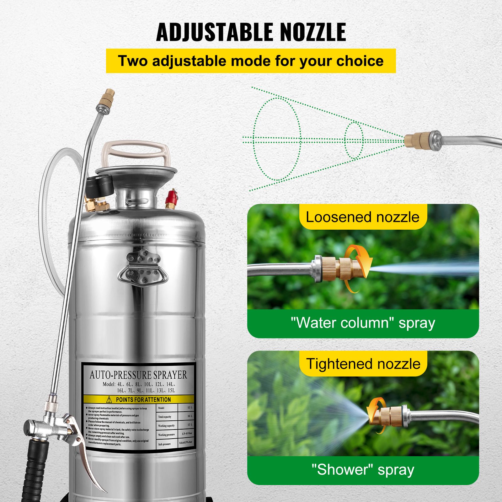3.5Gal Stainless Steel Sprayer, l Set with 20" Wand& Handle& 3FT Reinforced Hose, Hand Pump Sprayer with Pressure Gauge&Safety Valve, Adjustable โ image 4