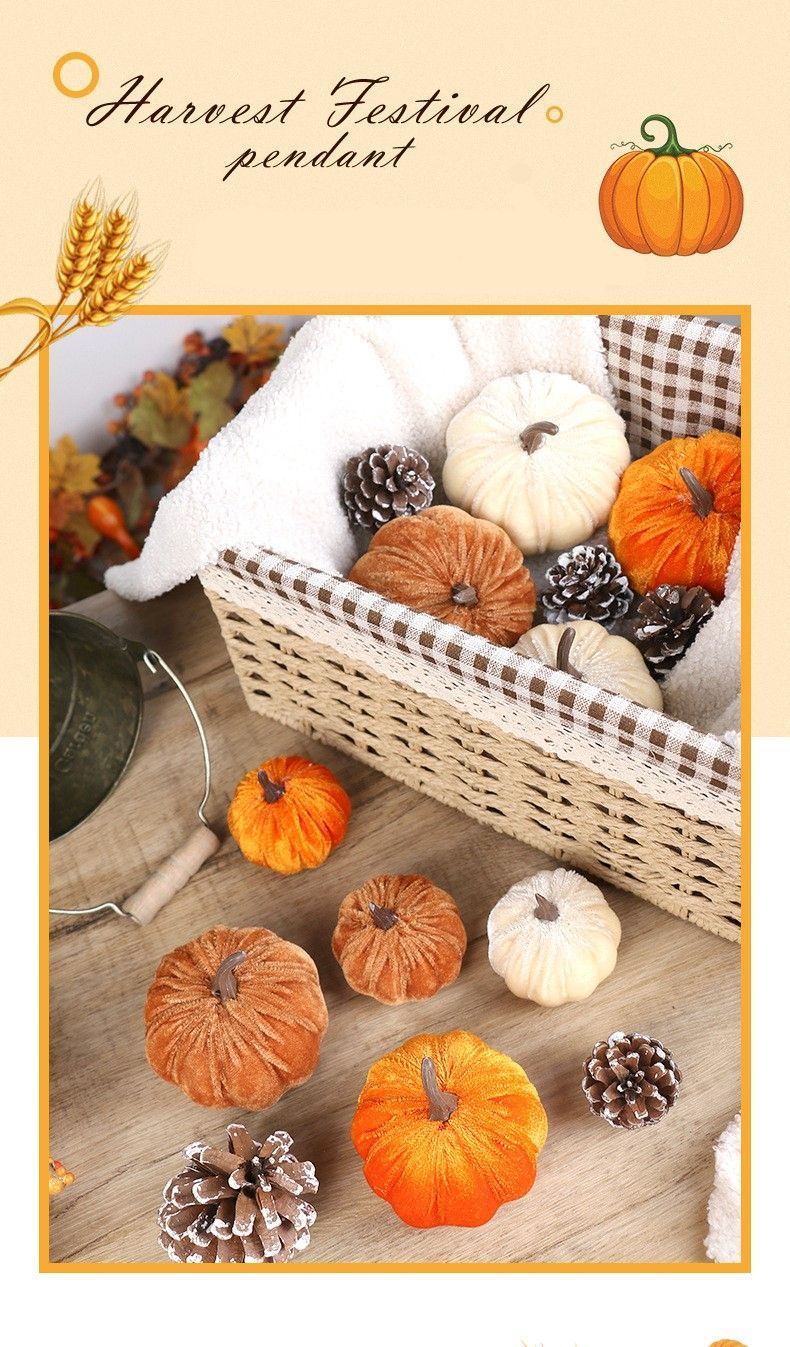 Soft Flocked Artificial Pumpkin Decor, Halloween & Christmas Home Display Ornaments, Great For Holiday Photo Shooting, Cream White 8cm — image 2