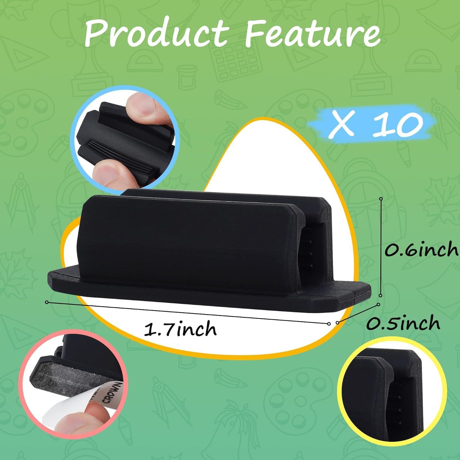 10 PCS Pen Holder for Desk, Adhesive Pen Holder for Classroom Clipboard Attachment, Silicone Pencil Holder & Marker Holder for School — image 2