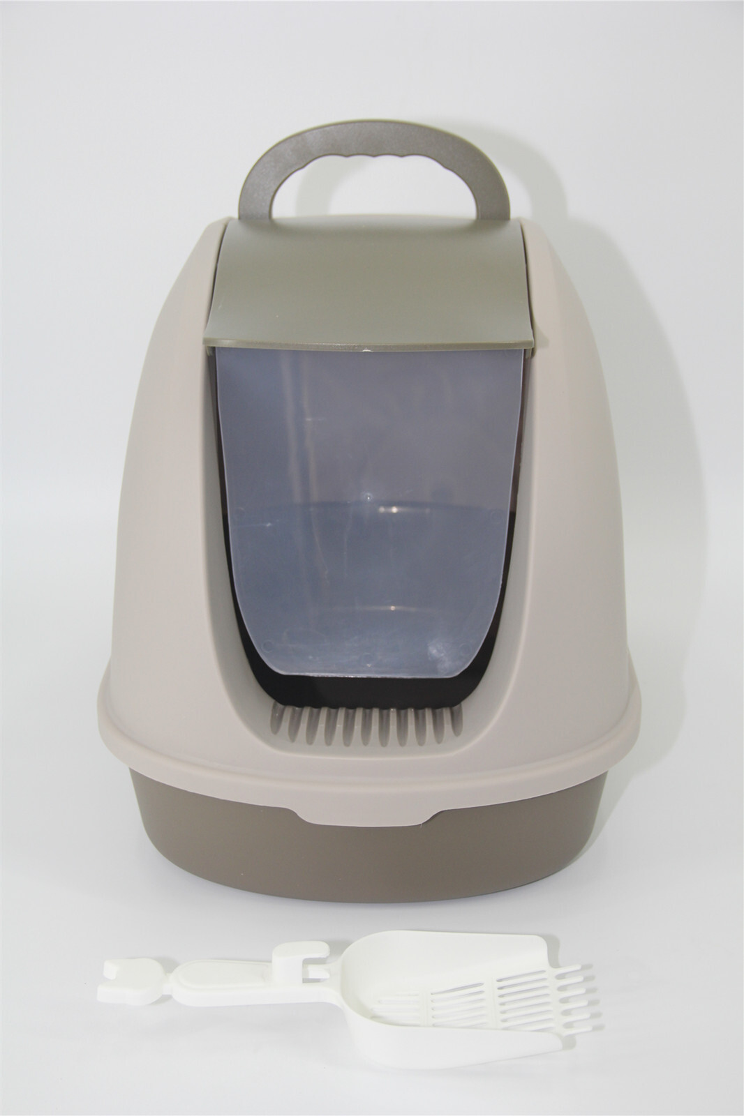 YES4PETS Portable Hooded Cat Toilet Litter Box Tray House with Scoop and Grid Tray Brown โ image 2