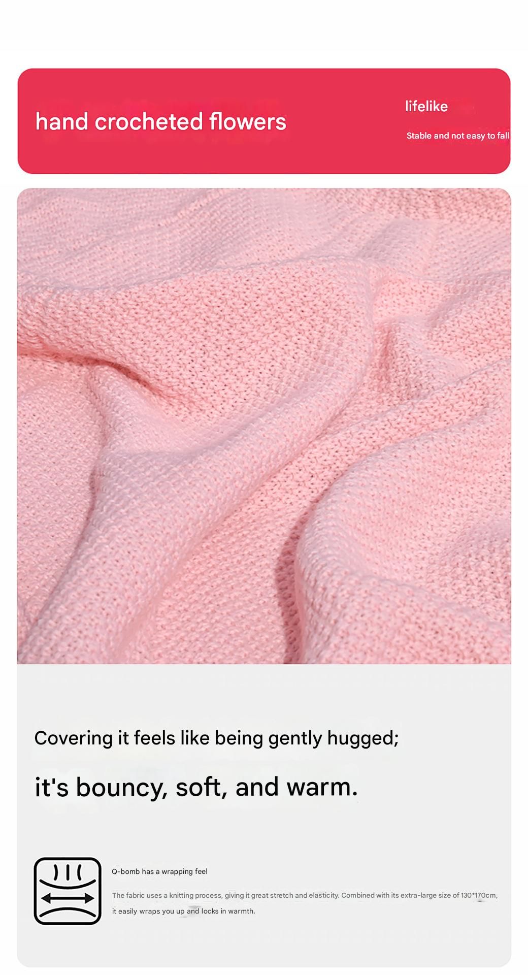 Pink and White Diameter: 160 cm -99 Woven Flowers Handmade Rose Bouquet Knit Blanket - Soft Pink Acrylic Throw with 3D Crochet Flowers - Perfect Gift for Her โ image 6
