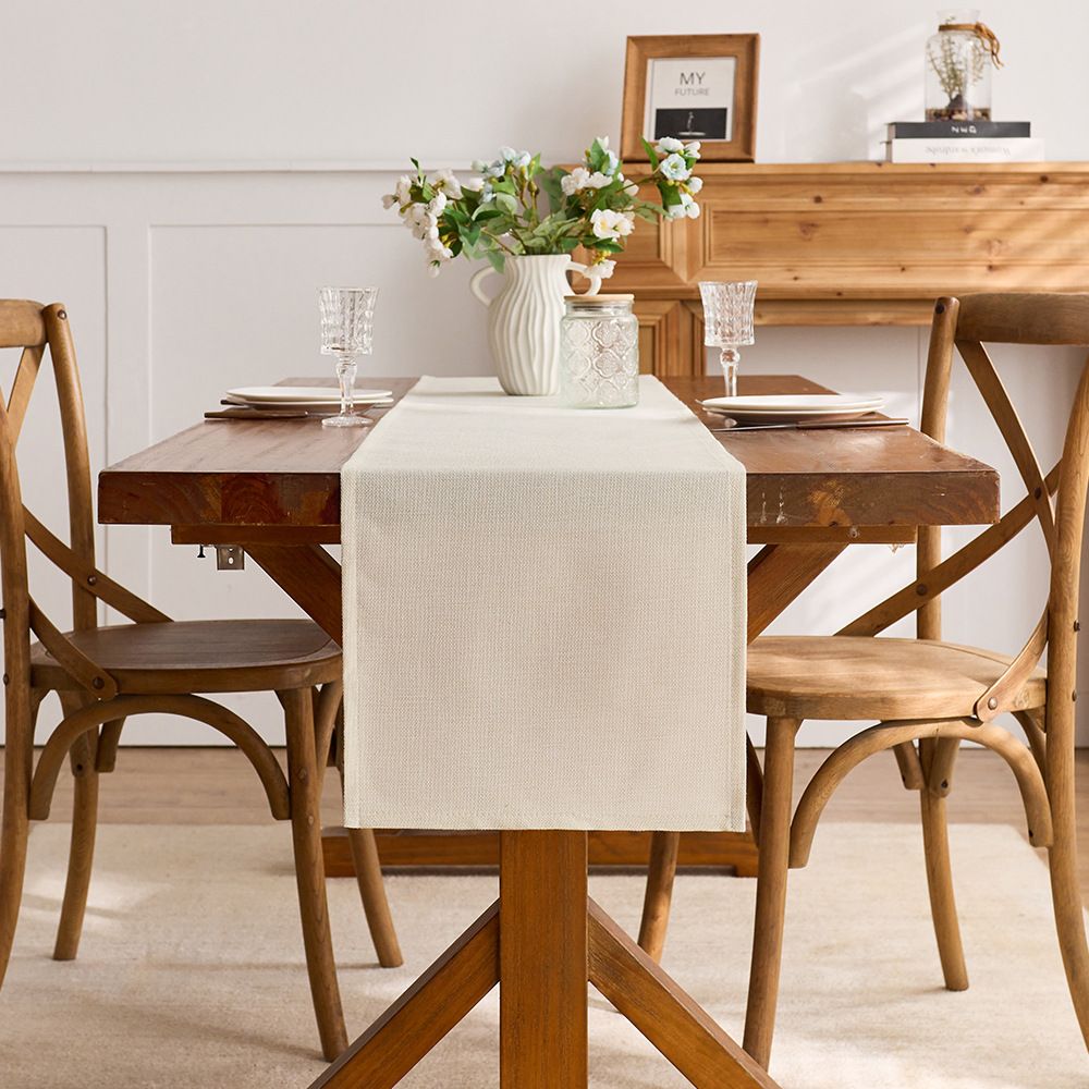 Basic Linen Style Table Runner, 30x140cmOff White, Rustic Farmhouse Creamy White Table Runners, Everyday Polyester Table Runner - Machine Washable & Easy Car โ image 4