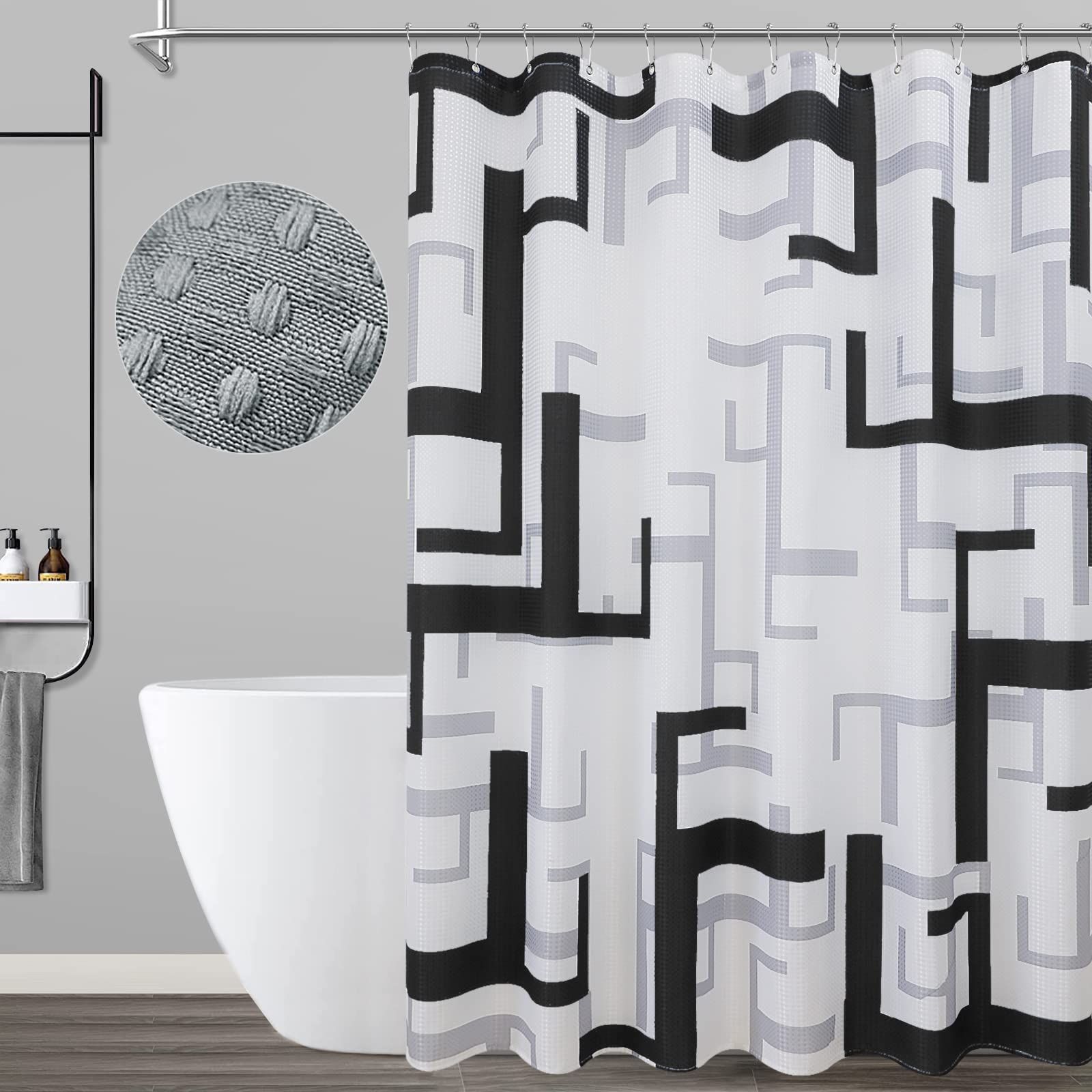Bathroom with black and gray shower curtains, simple modern shower curtains, waterproof fabric for hydrotherapy — image 5