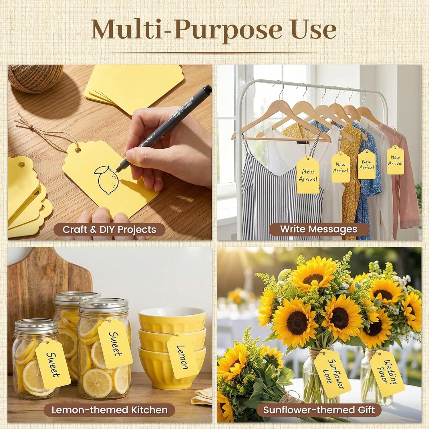 120pc Gift Tags with String - Blank Yellow Paper Hanging Tags for Wedding & Birthday Gifts DIY — image 4