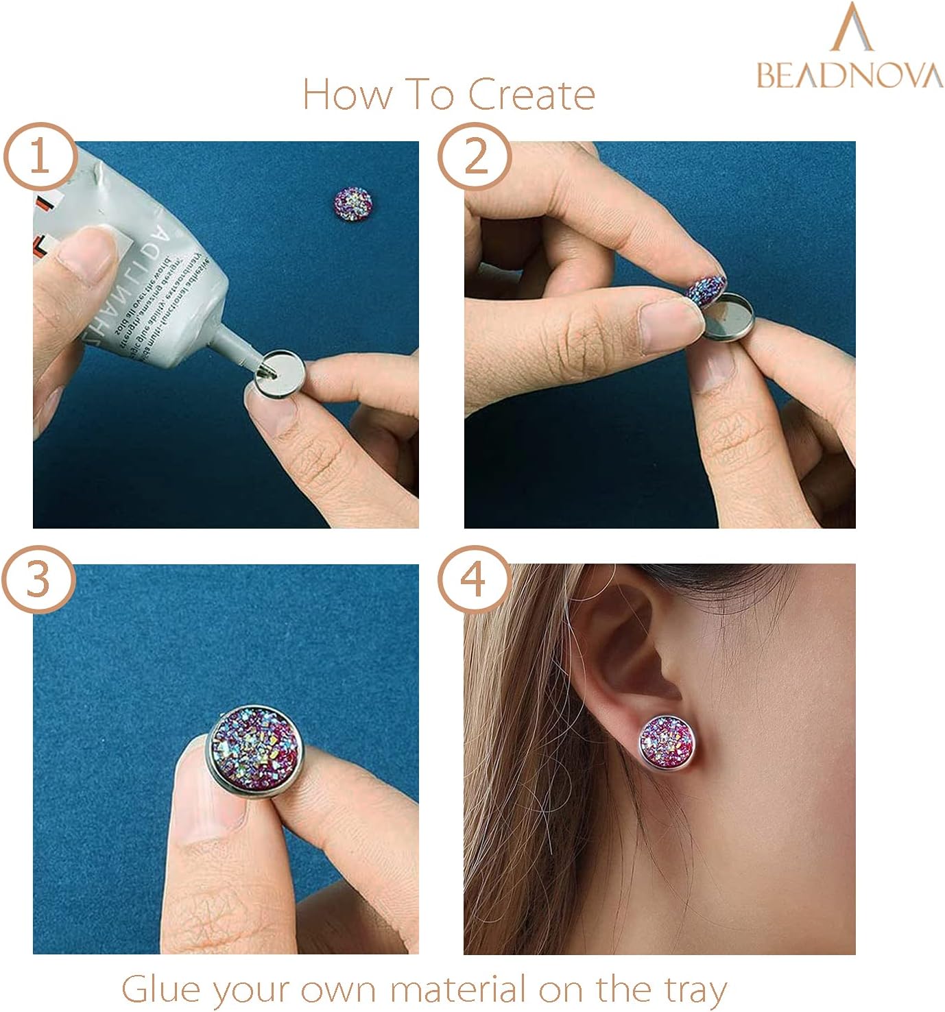 60pcs Blank Earring Studs 12mm Stainless Steel Cabochon Setting Post With Backs for Resin DIY Earstud Making — image 5