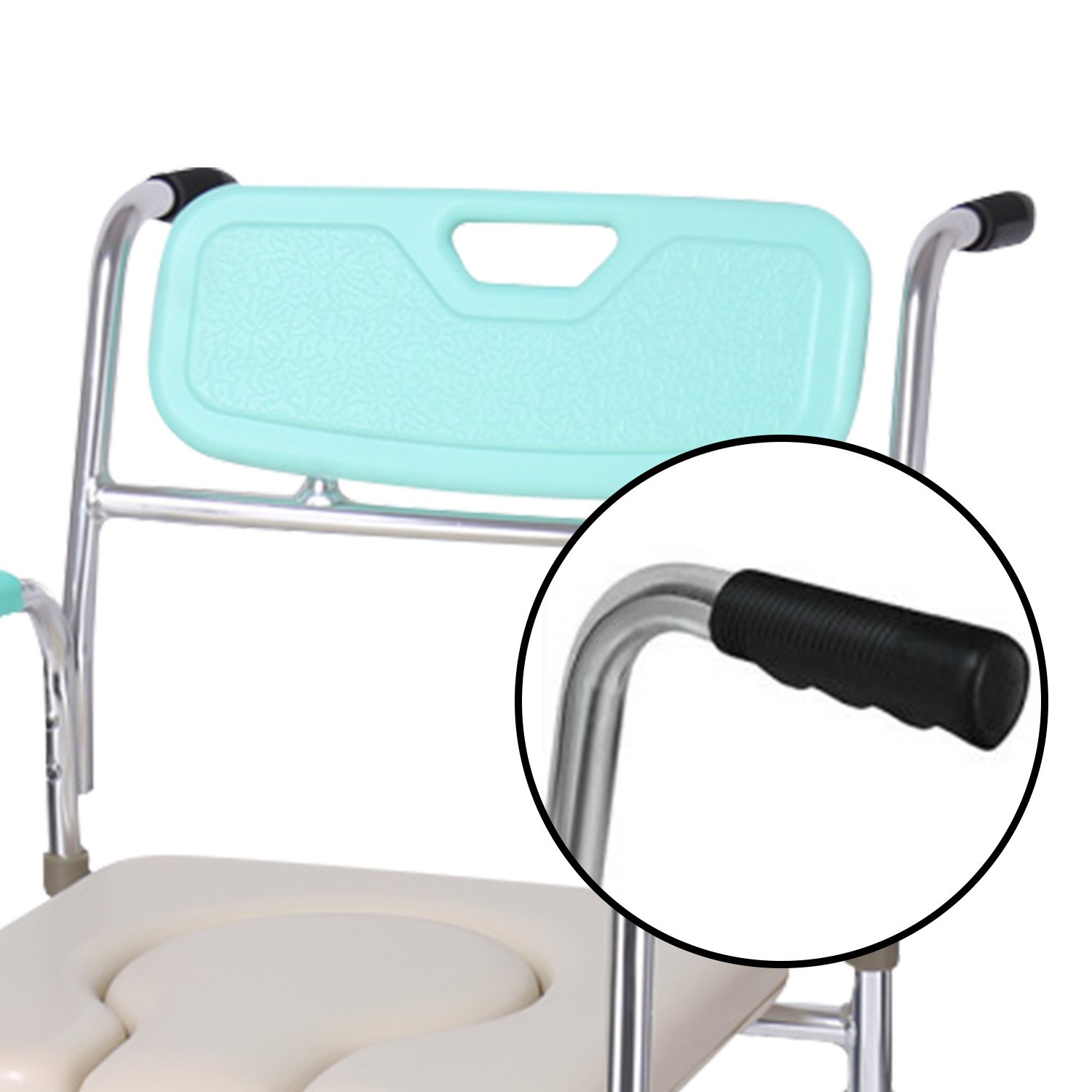 Orthonica Heavy Duty Aluminium Commode Chair with Wheels Castors Footrest & Bucket 136kg Mobile Toilet Chair Aid — image 4