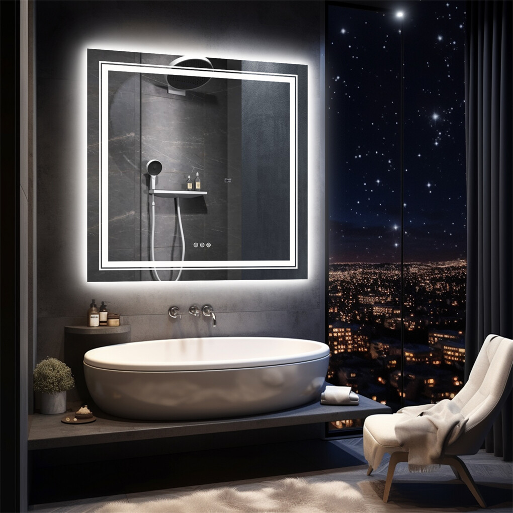 80x80cm Large Square Wall Mount Smart Led Bathroom Mirror Anti Fog Backlit Vanity Mirror โ image 2